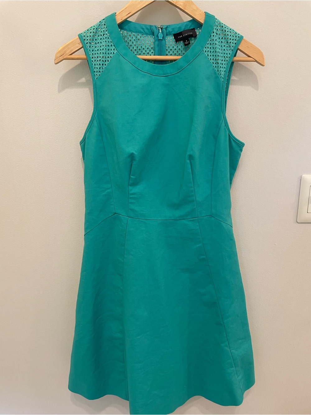 The Limited Teal Sleeveless A-Line Dress with Laser-Cut Shoulders